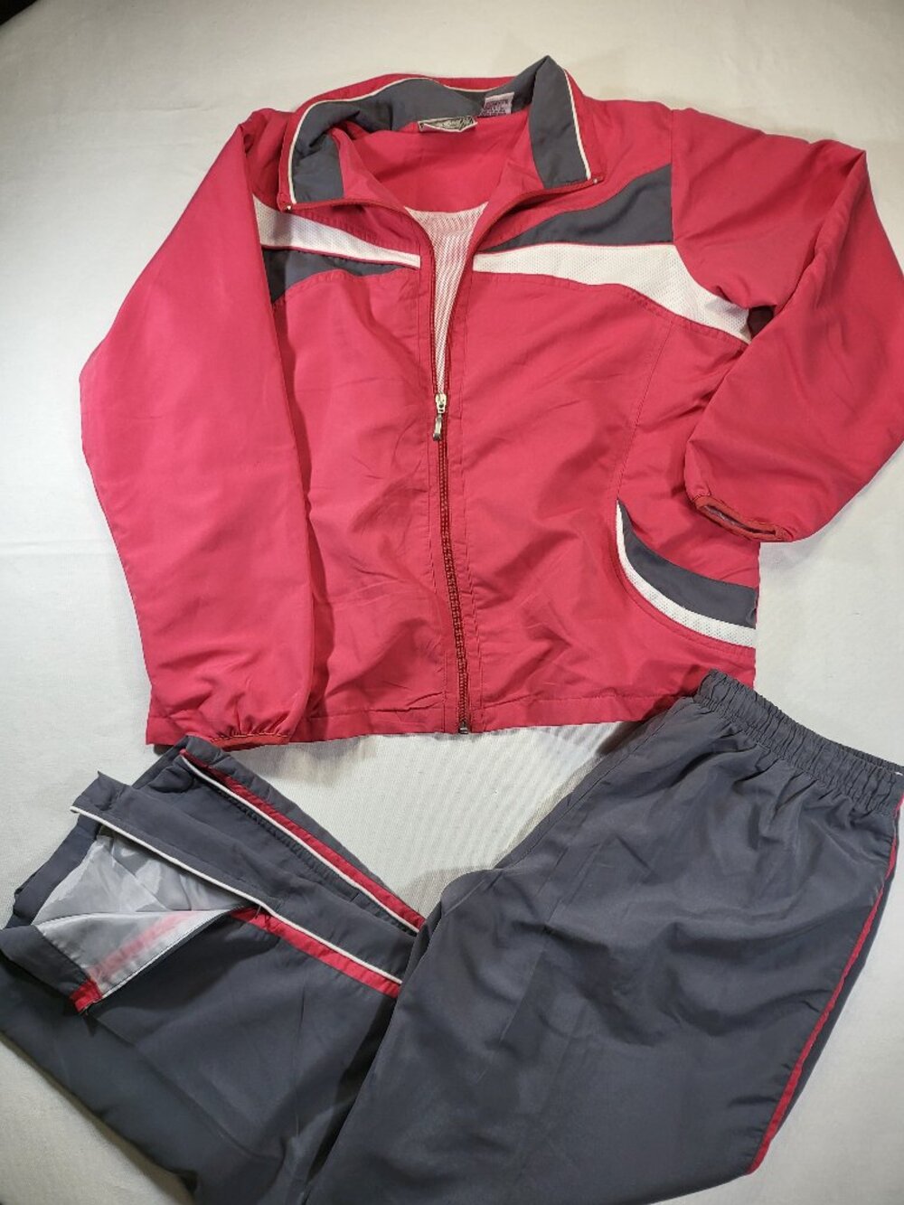 East West Vintage Color block Tracksuit Set Jacket Pants Red Gray Sz PM (Petite)